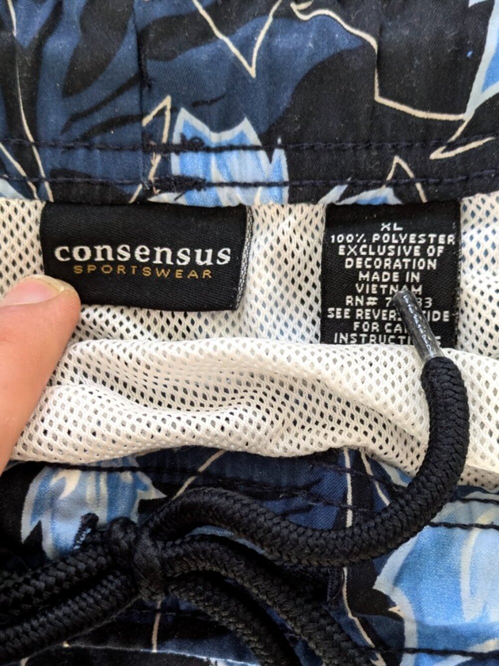 Blue Hawaiian Swim Trunks - Men's XL - Blue Consensus Floral Swimsuit Shorts - Picture 3 of 6